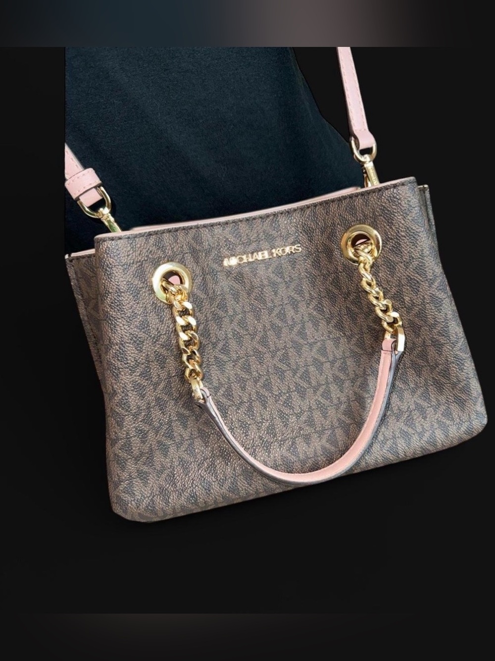 Michael Kors Brown Signature Tote with Pink Trim & Gold Hardware